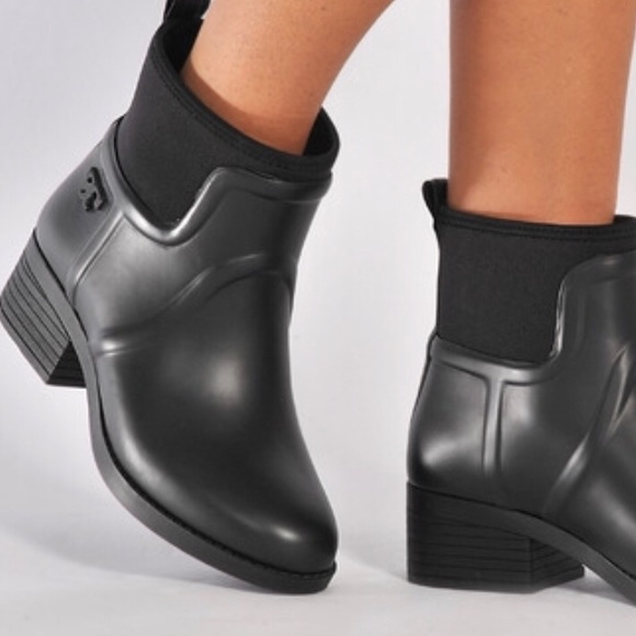 Tory Burch Shoes - Tory Burch Black April Rain Bootie Rubber/Neoprene